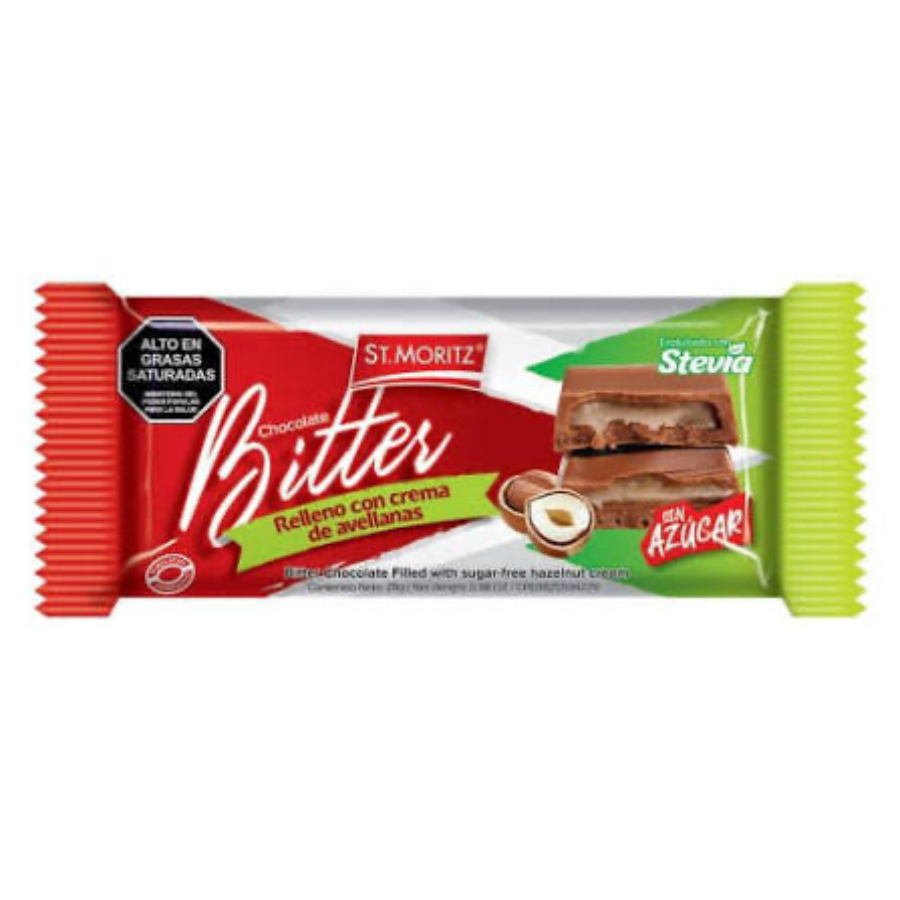 CHOCOLATE BITTER SIN AZUCAR AVELLANA 28G