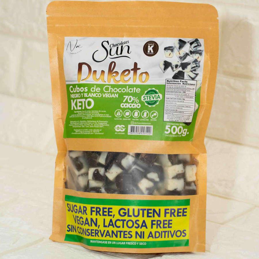CUBOS DUKETOS  CHOCOLATE NEGRO Y BLANCO STEVIA 500GR